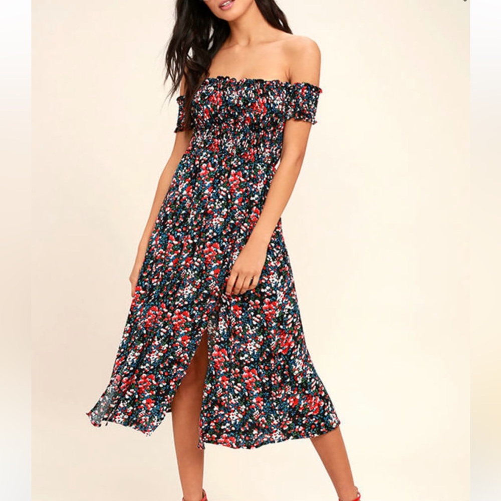 Lulu’s black floral midi dress, size small